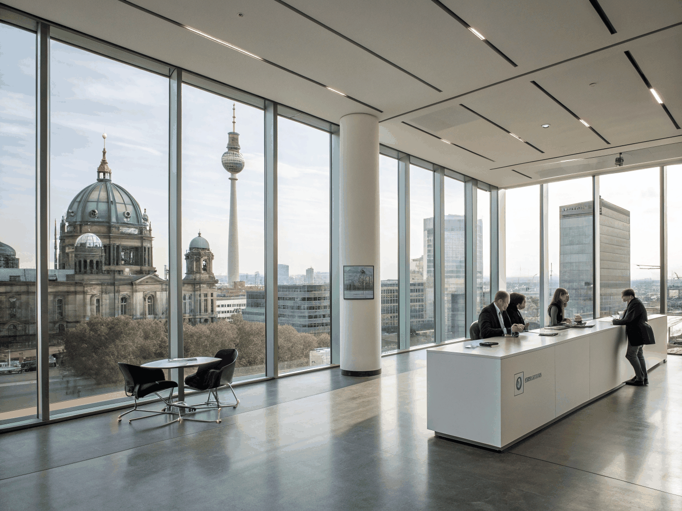 Helle moderne Büroflächen in München mit sauberen Glasfronten